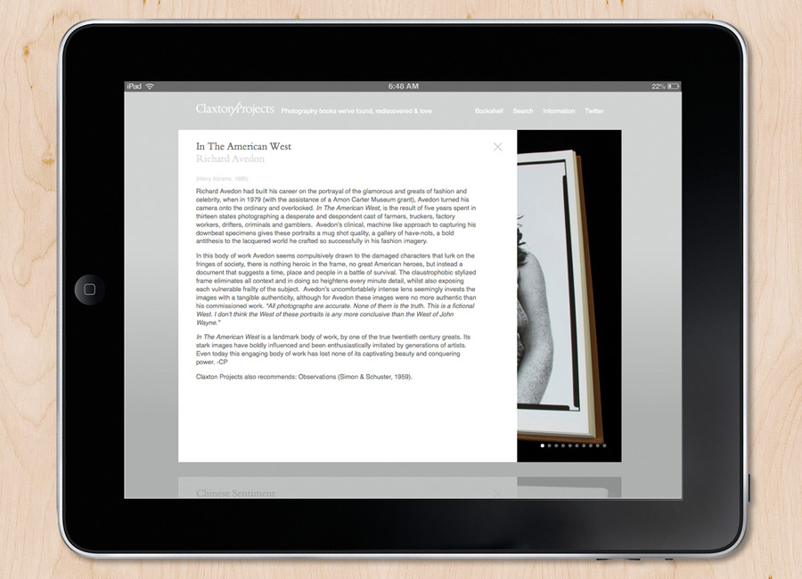 Website designed by Berg for vintage and contemporary book archive and review site Claxton Projects