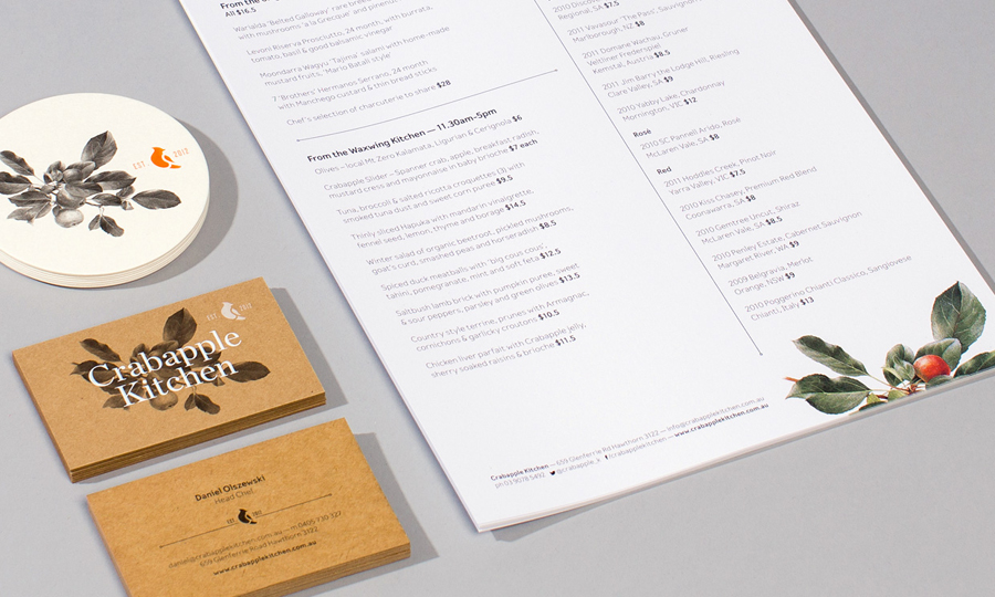 Menu and business card design by Swear Words for Crabapple Kitchen