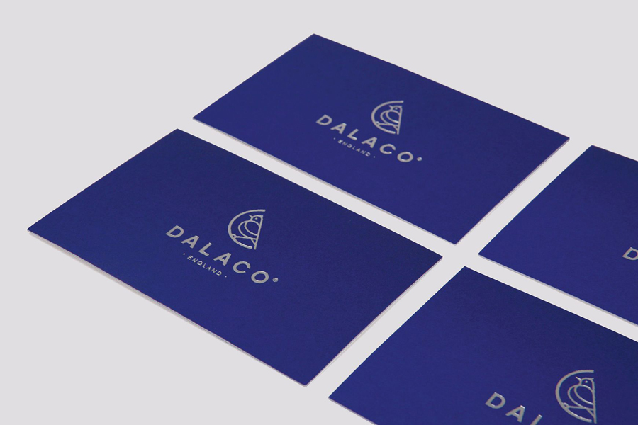 Logo and business card with silver block foil detail designed by Believe In for cuff link and accessory business Dalaco.