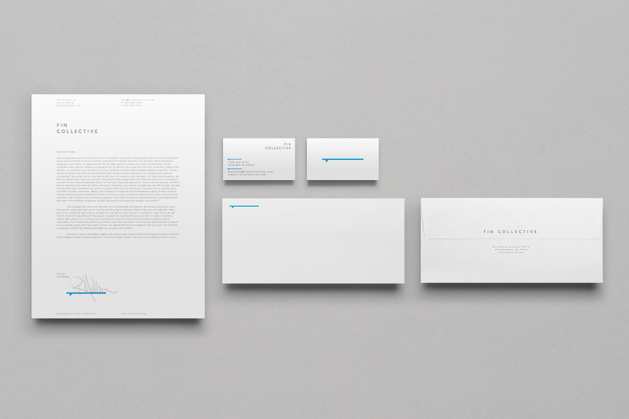 Logo and stationery designed by DIA for custom surfboard maker Fin Collective