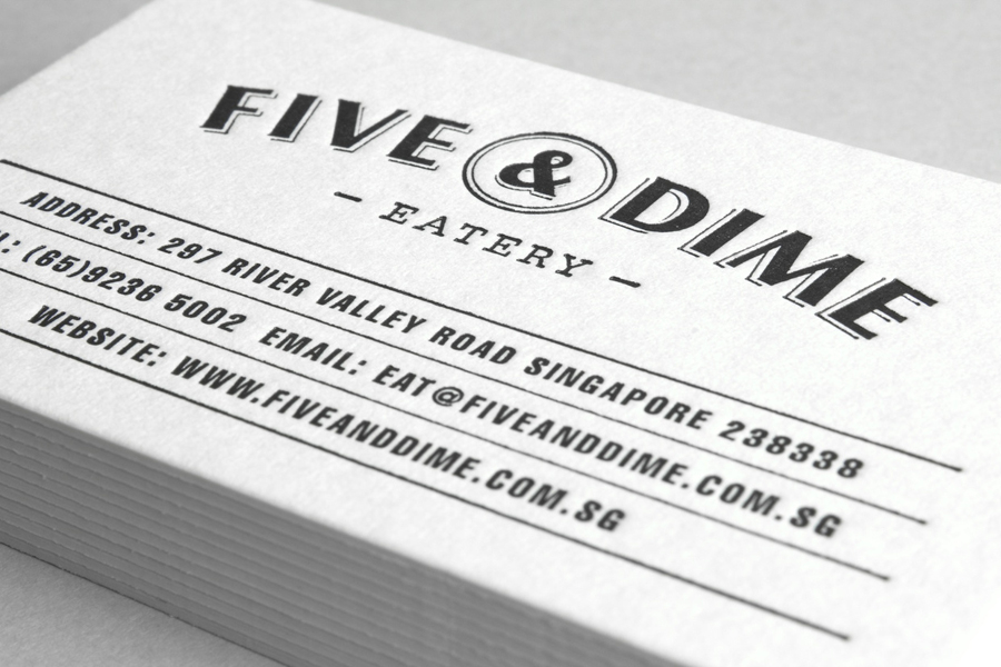 Logo design and business card by Bravo Company for Singapore cafe and restaurant Five & Dime