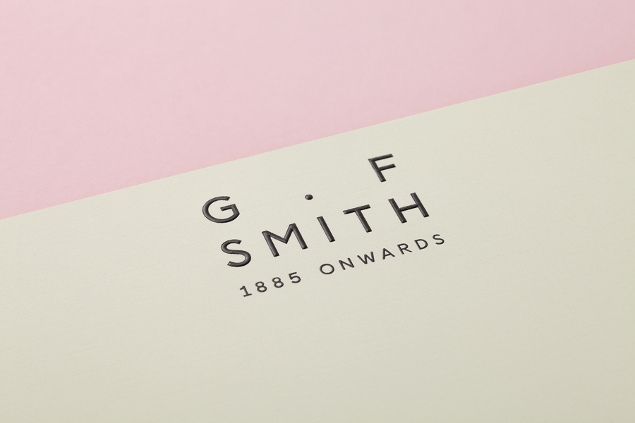 Embossed headed paper designed by Made Thought for British paper merchant G . F Smith