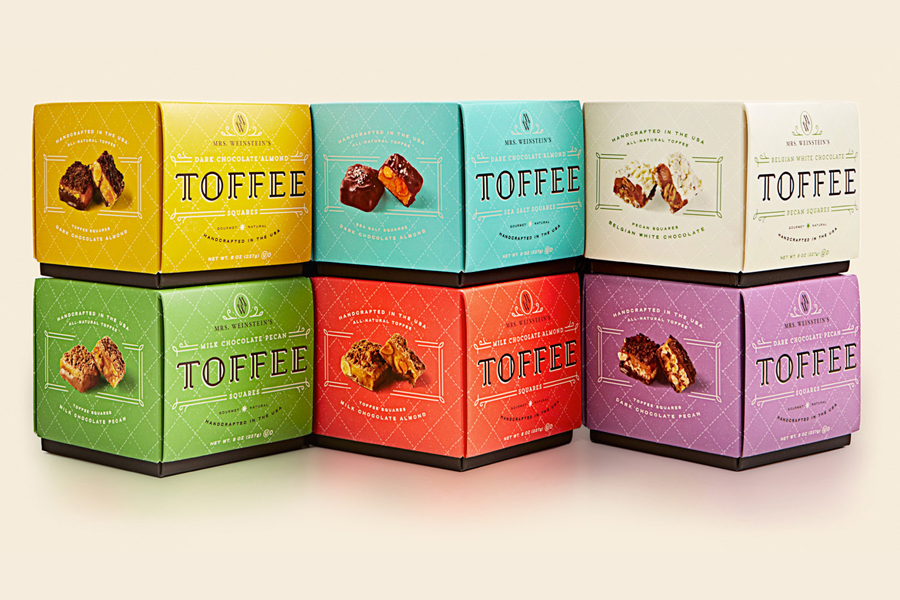Packaging created by Studio MPLS for Mrs. Weinstein's toffee packaging