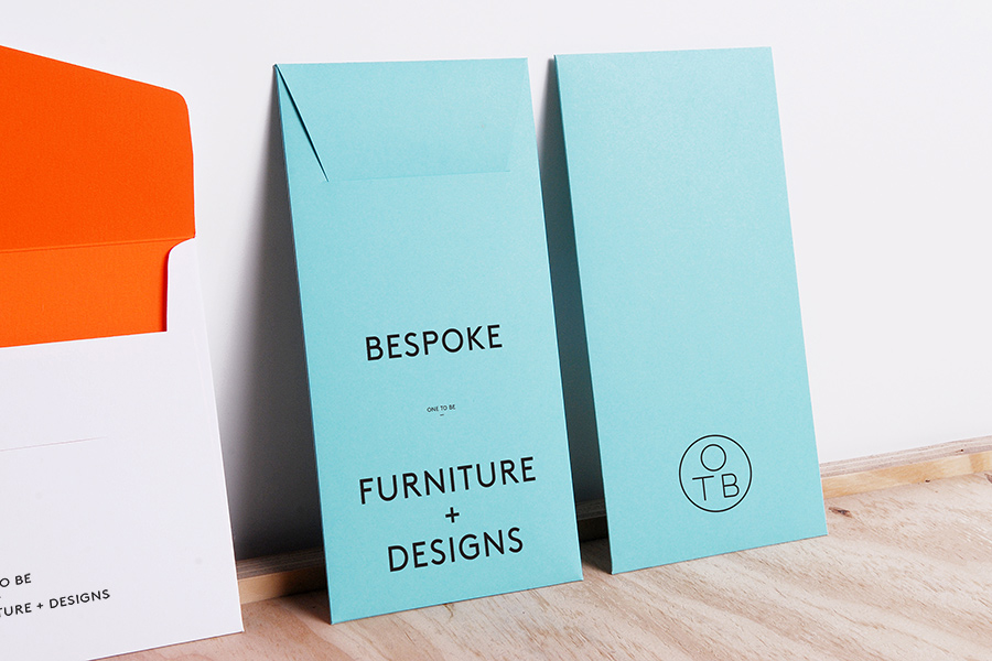 Logo and pastel coloured envelopes created by Coast for furniture design and manufacturing workshop One To Be