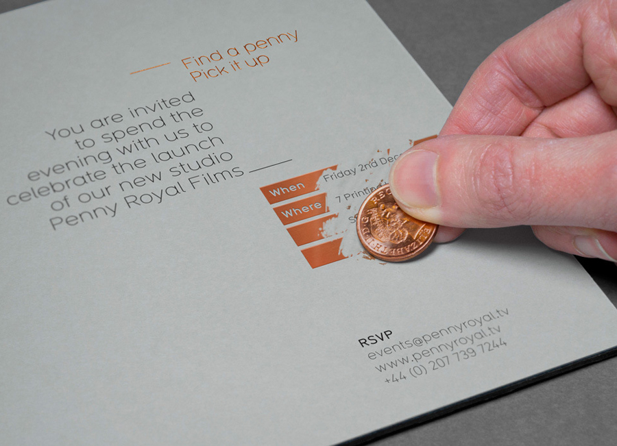 Print with scratch off copper foil detail designed by Alphabetical for Penny Royal Films