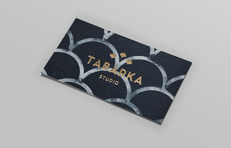 Logo and business card with gold block foil detail designed by Anagrama for handcrafted terracotta tile specialist Tabarka Studio