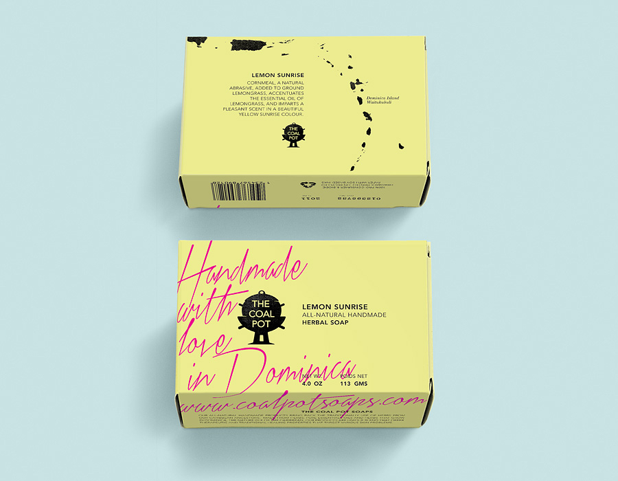 Packaging design by Port Clarendon for handcrafted soap, oil and cream brand The Coal Pot