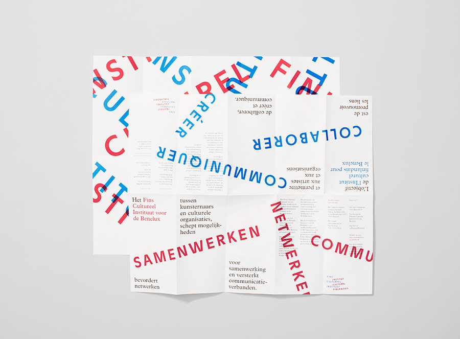 Logo and print with red and blue ink overprint detail designed by Kokoro & Moi for The Finnish Cultural Institute for the Benelux