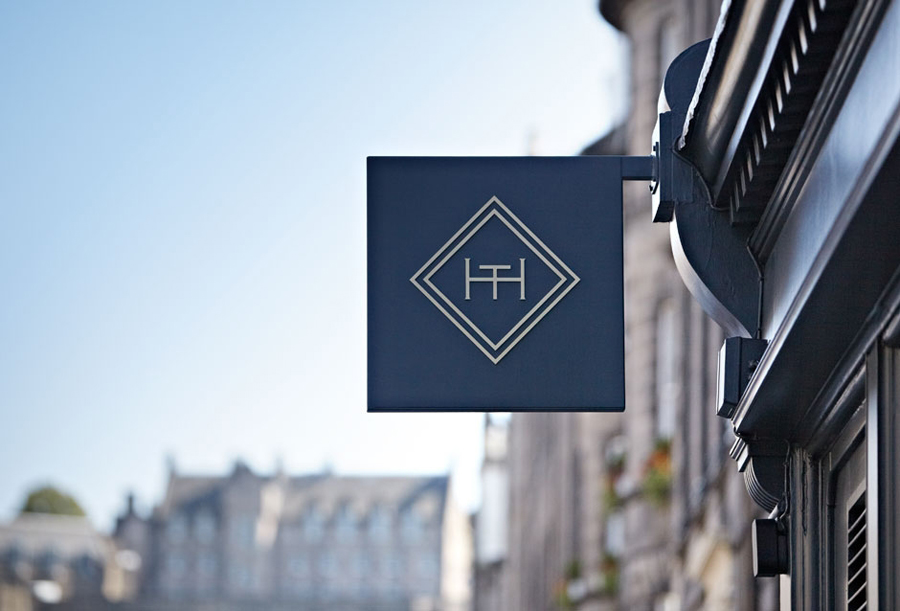 Logo and signage for Edinburgh-based and Parisian-influenced brasserie The Honours designed by Touch