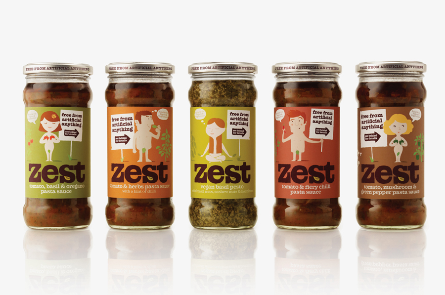 Packaging, illustration and logo design for pasta sauce and pestos brand Zest by Designers Anonymous