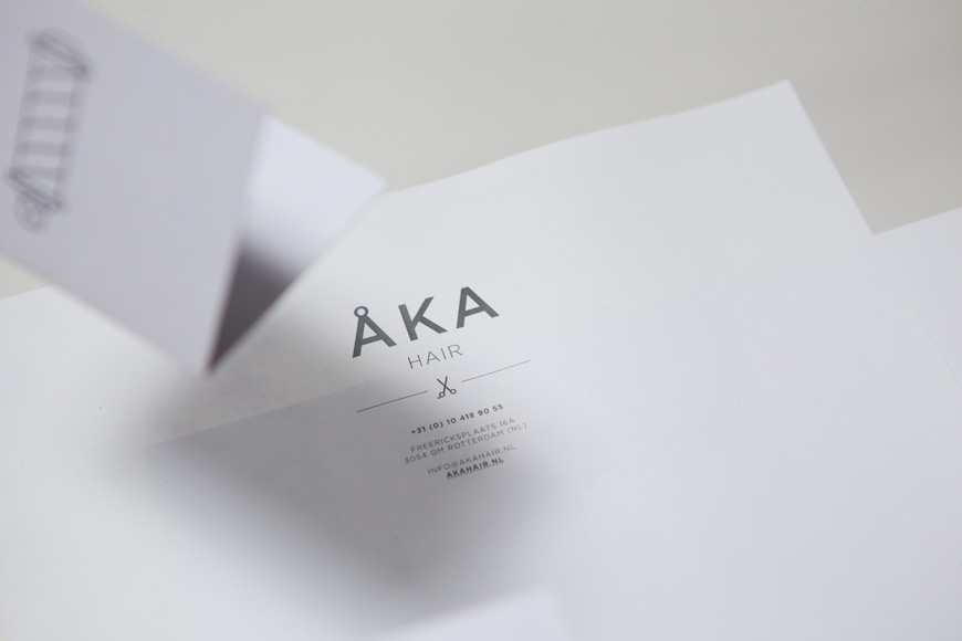 Logo and stationery designed by DC for hair salon ÅKA