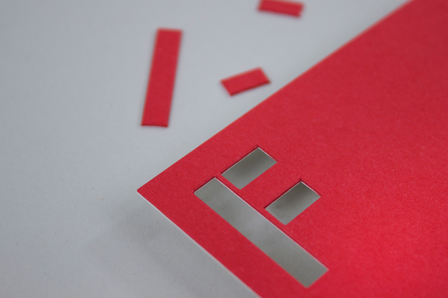 Business card with stencil cut detail created by digital design and branding agency Fieldwork