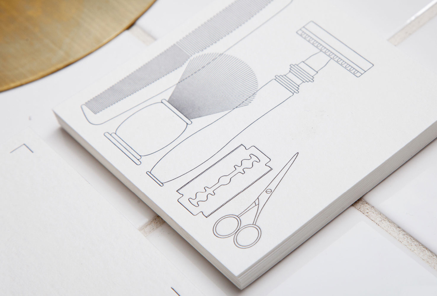 Illustration and letterpress print by ThoughtAssembly for male grooming business Men's Biz