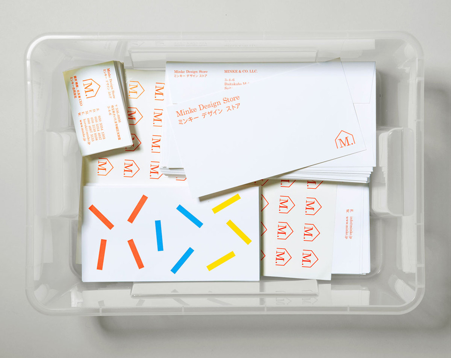 Logo, headed paper, envelope and business card designed by Studio Lin for Tokyo homeware store Minke