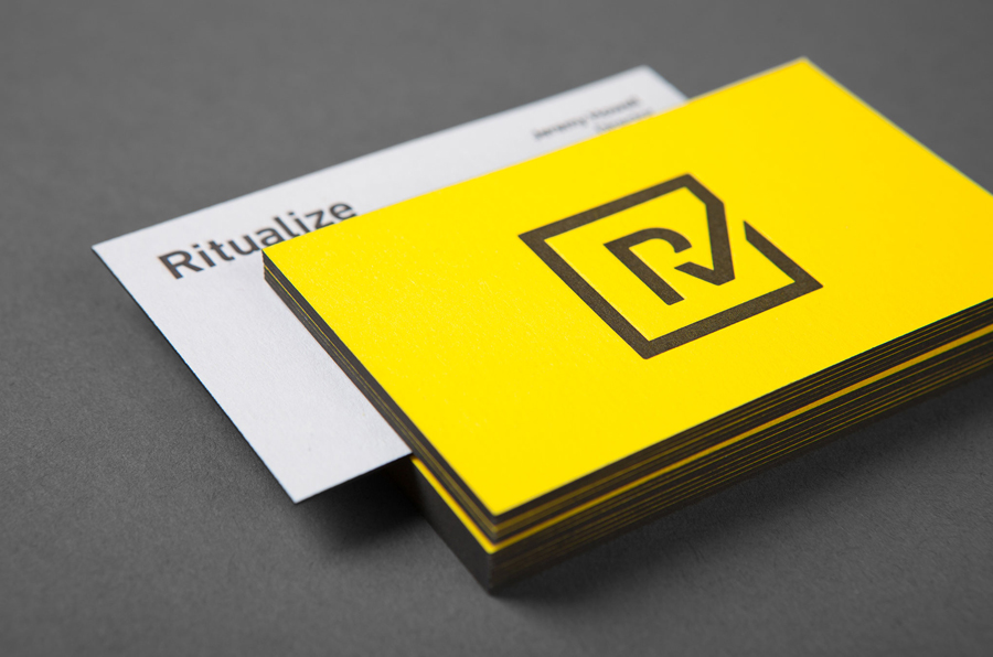 Logo and duplex, edge painted business card by Shorthand for fitness and lifestyle app Ritualize