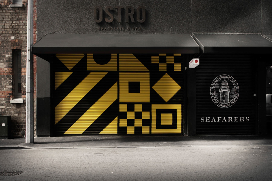 Exterior maritime inspired patterns designed by Inhouse for restaurant and bar Ostro