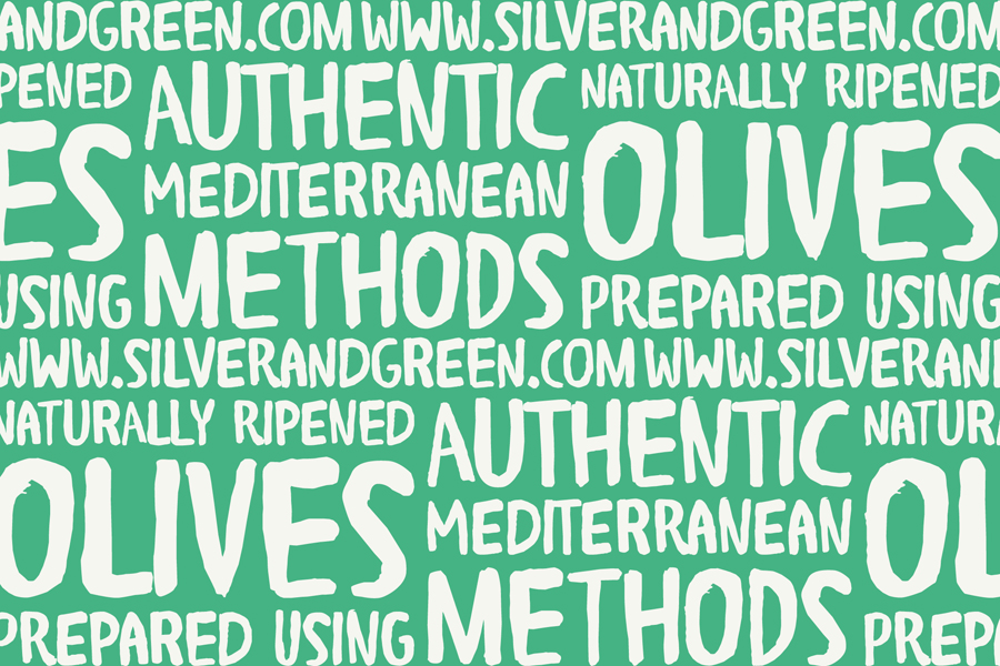 Hand written typography designed by Salad Creative for UK based Mediterranean delicacy producer, importer and wholesaler Silver & Green