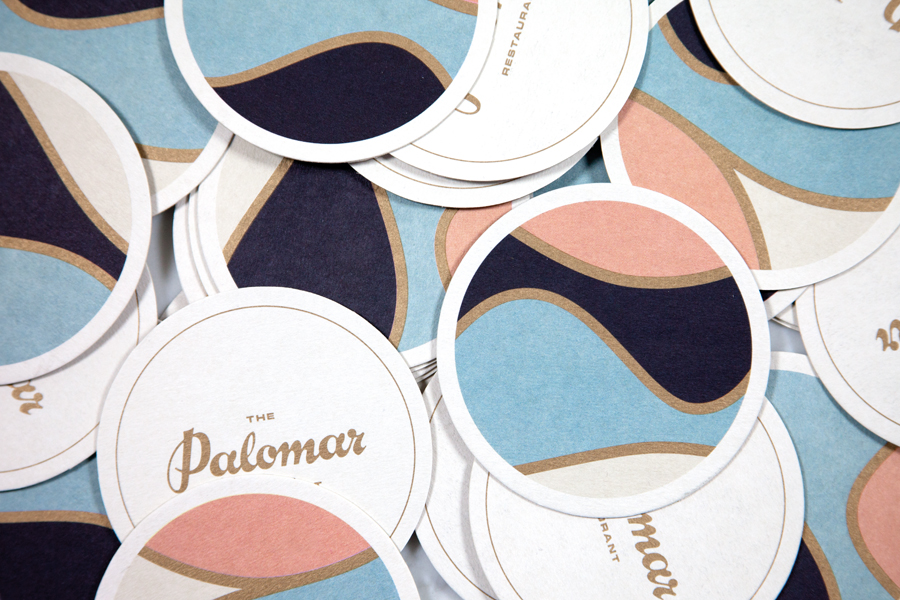 Logotype and coasters designed by Here for Soho restaurant The Palomar
