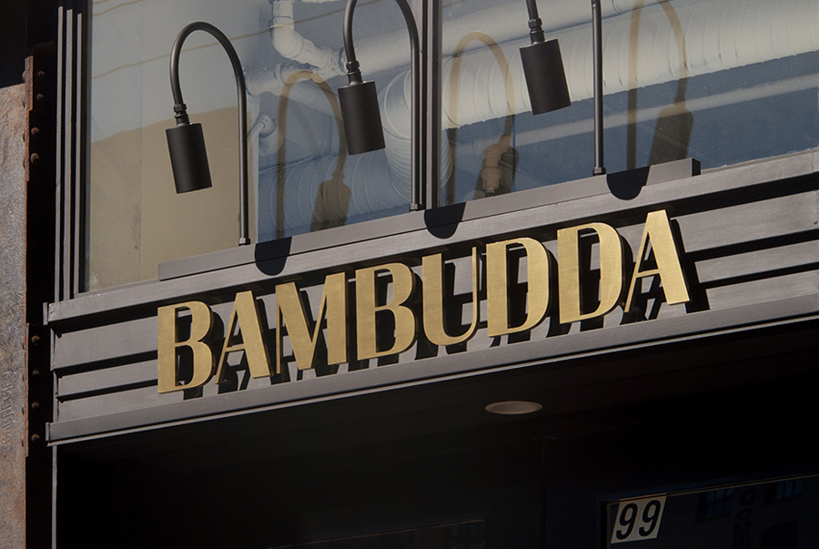 Logotype as an exterior sign designed by Post Projects for Vancover-based Chinese restaurant Bambudda