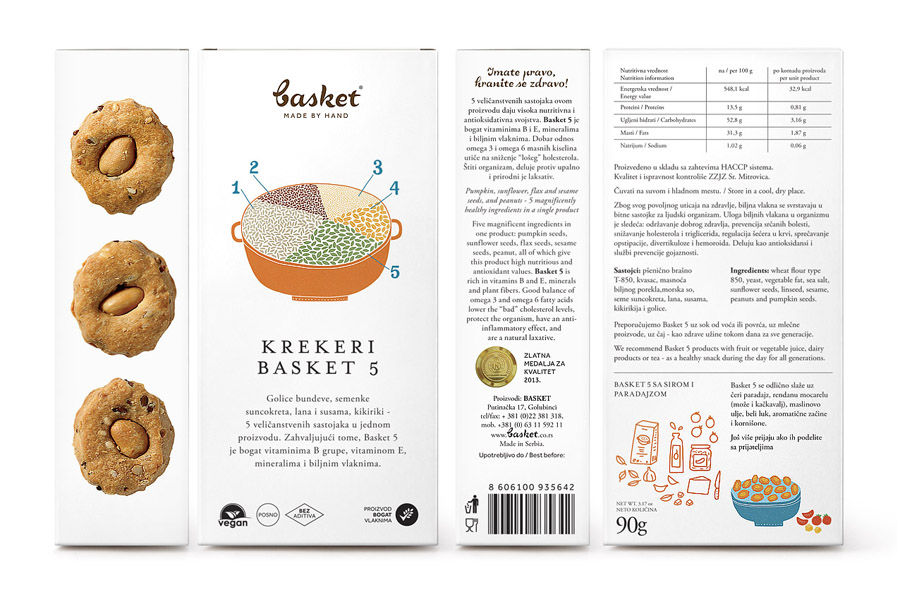 Packaging created by Peter Gregson and illustrated by Marijana Rot for Basket Snacks