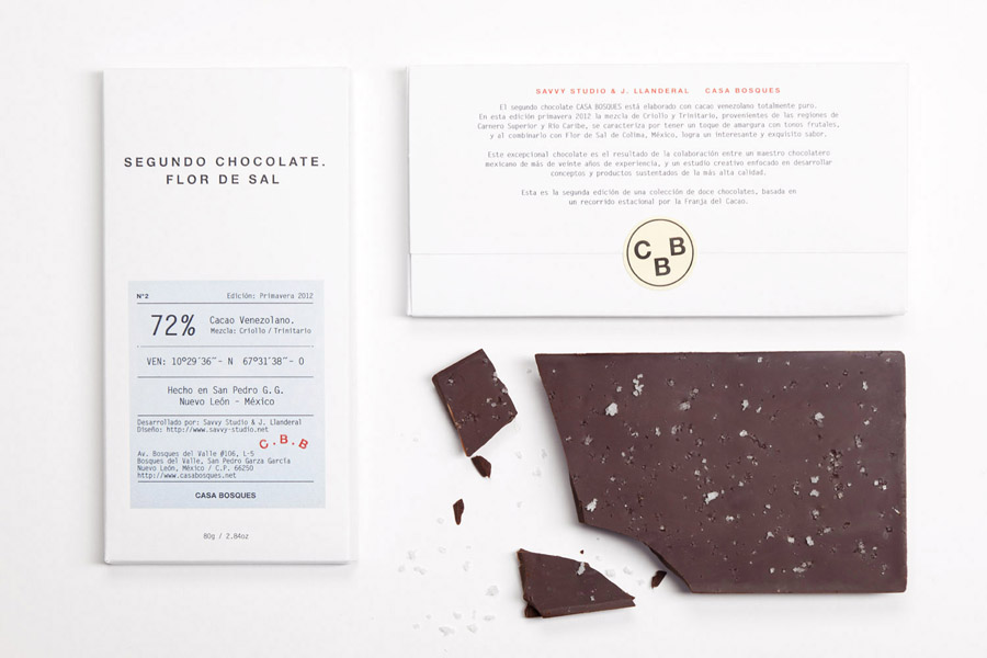 Packaging with emboss and sticker details designed by Savvy for Casa Bosques' new line of seasonal chocolates