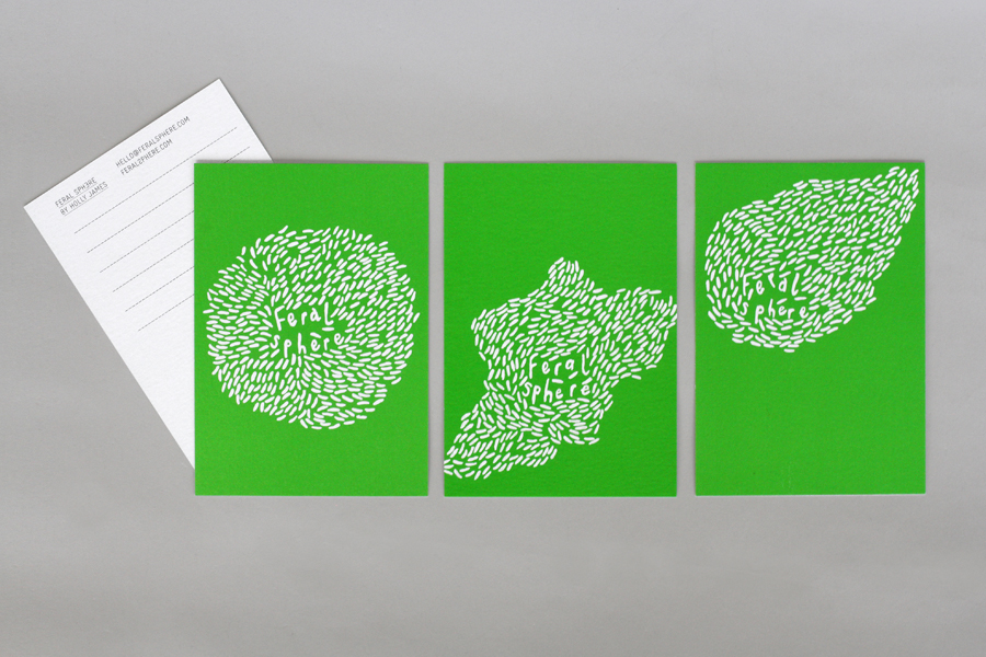 Logo and print with a bright fluorescent spot green print finish designed by Mind for fashion label Feral Sphere