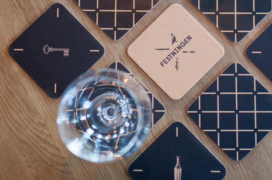 Logo and coasters by Uniform for Oslo brasserie Festningen