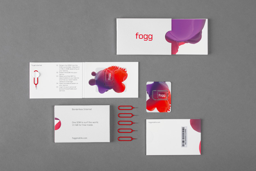 Brand identity and sim card packaging created by Kurppa Hosk and Bunch for international fixed cost mobile data traffic service Fogg