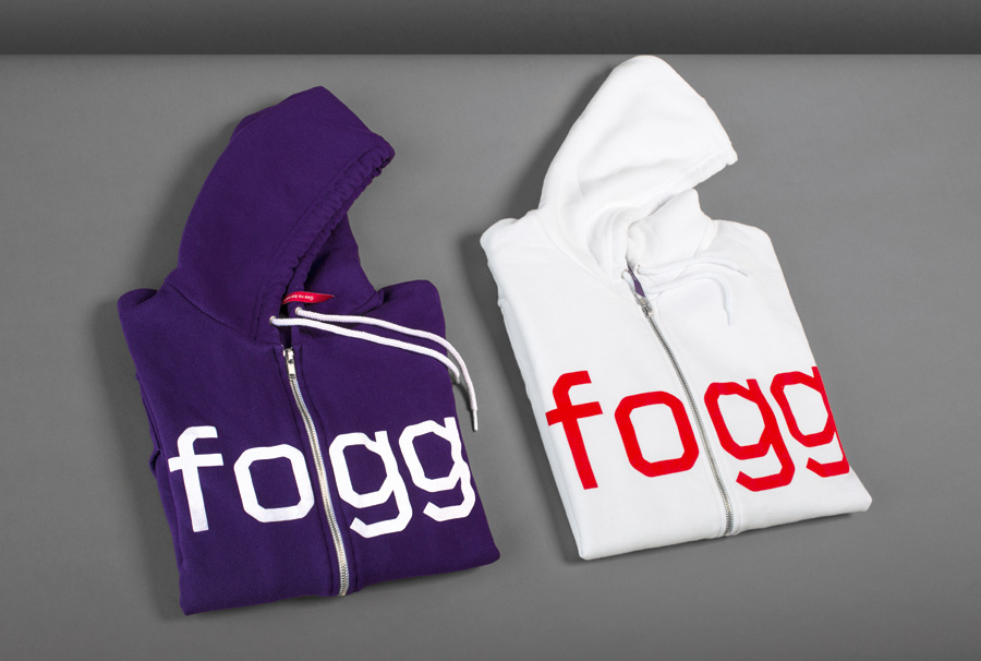 Brand identity and screen printed hoodies created by Kurppa Hosk and Bunch for international fixed cost mobile data traffic service Fogg