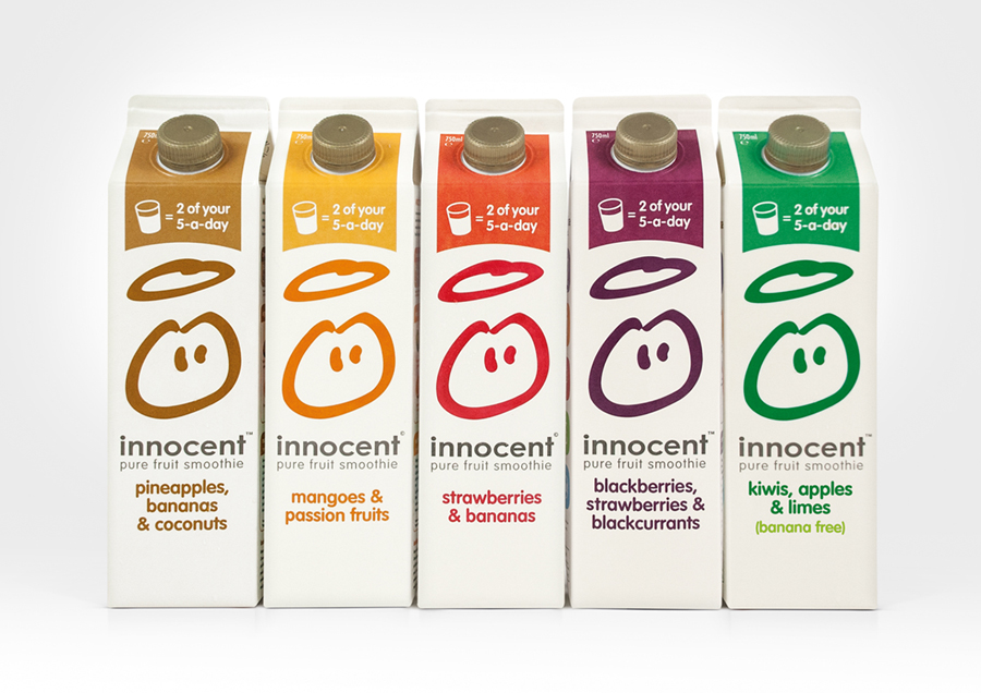 Packaging design by B&B Studio for Innocent's juice and smoothies range