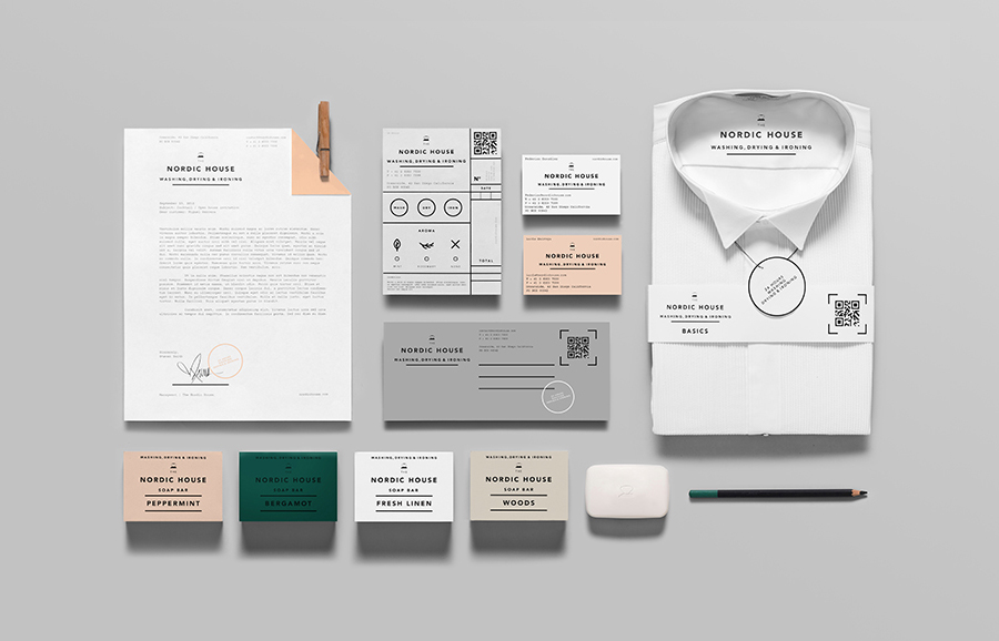 Logotype and stationery design by Anagrama for dry cleaning shop Nordic House