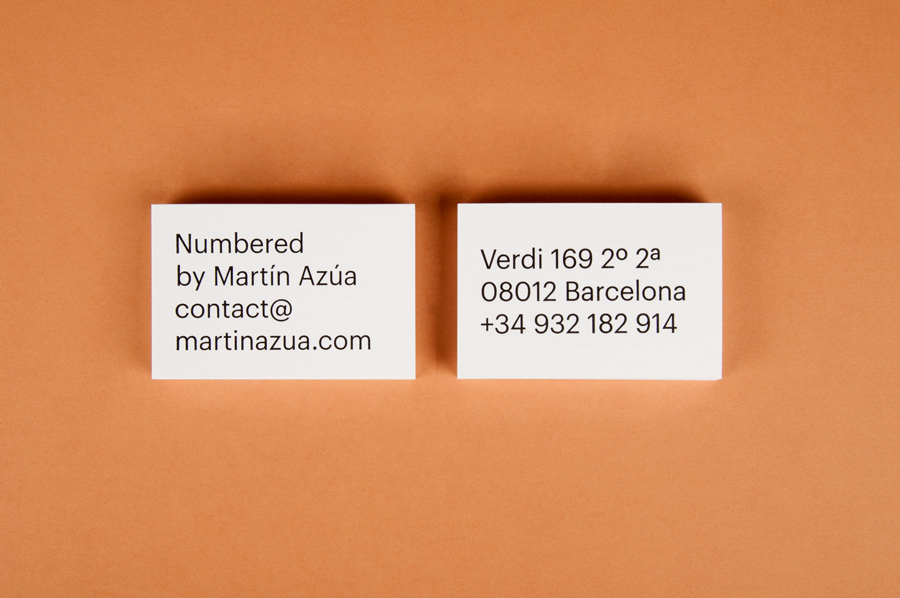 Business card with oversized typography designed by P.A.R for Numbered by Martín Azúa