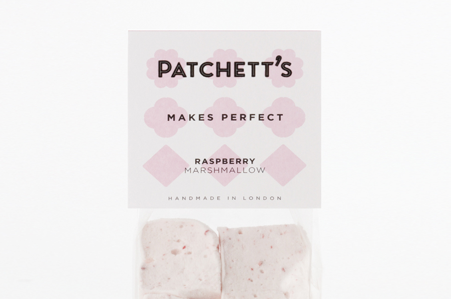 Packaging for gourmet confectioner Patchett's marshmallow range created by Designers Anonymous