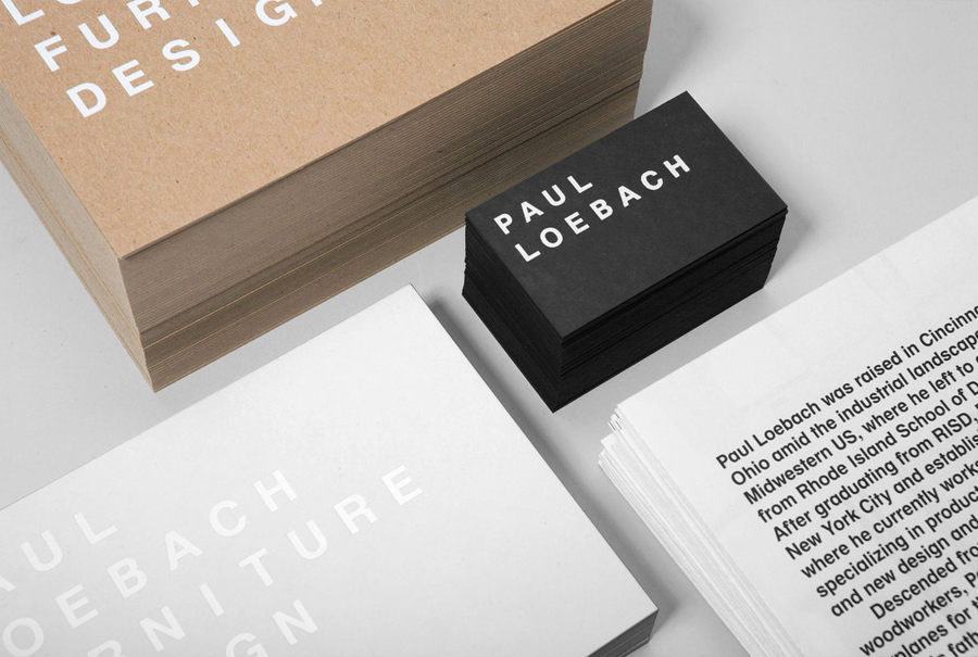 Logo, print and stationery with white ink and unbleached material detail for three dimensional designer Paul Loebach created by Studio Lin
