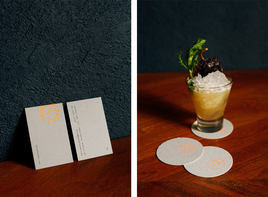 Coasters and business cards by Savvy for art, design and gastronomy experience Puebla 109