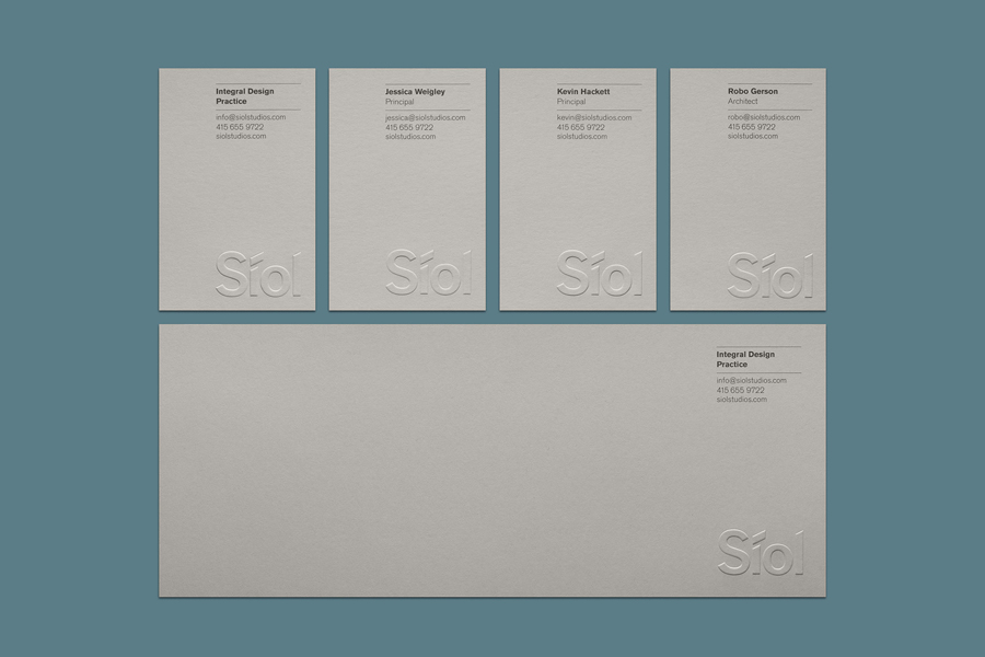 Logo and blind emboss stationery for San Francisco-based architecture studio Síol created by Mucho