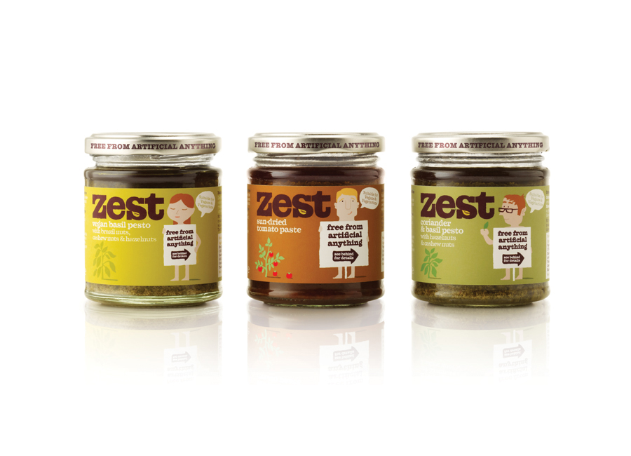 Packaging, illustration and logo design for pasta sauce and pestos brand Zest by Designers Anonymous