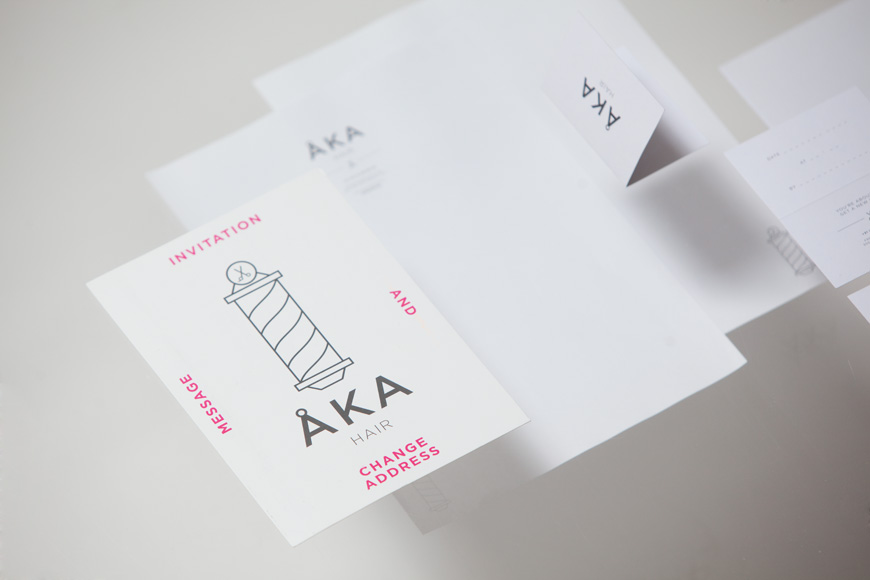 Logo, business and appointment card designed by DC for hair salon ÅKA