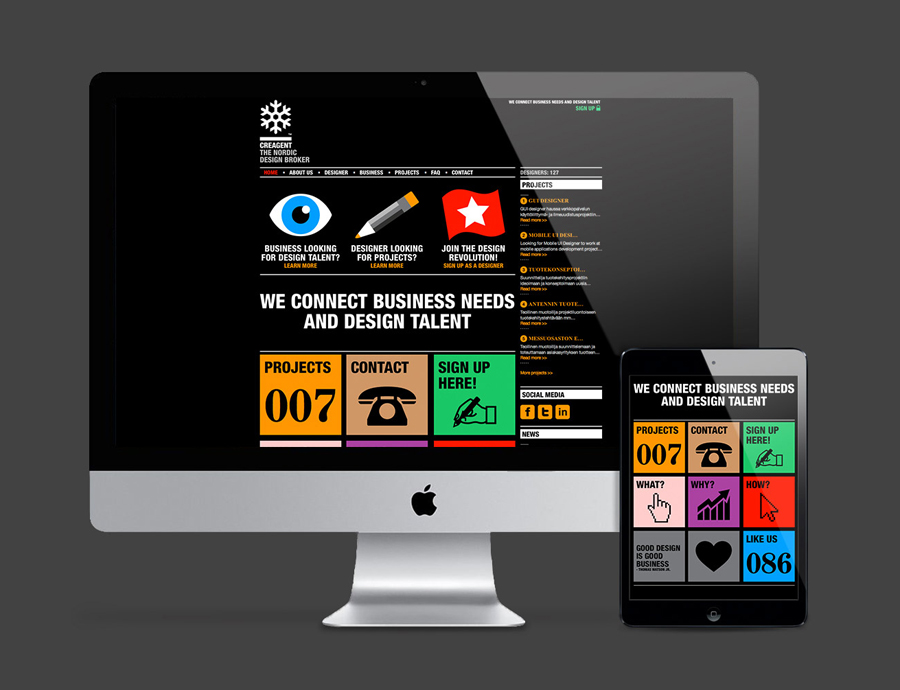 Logo and website designed by Bond for nordic design broker Creagent