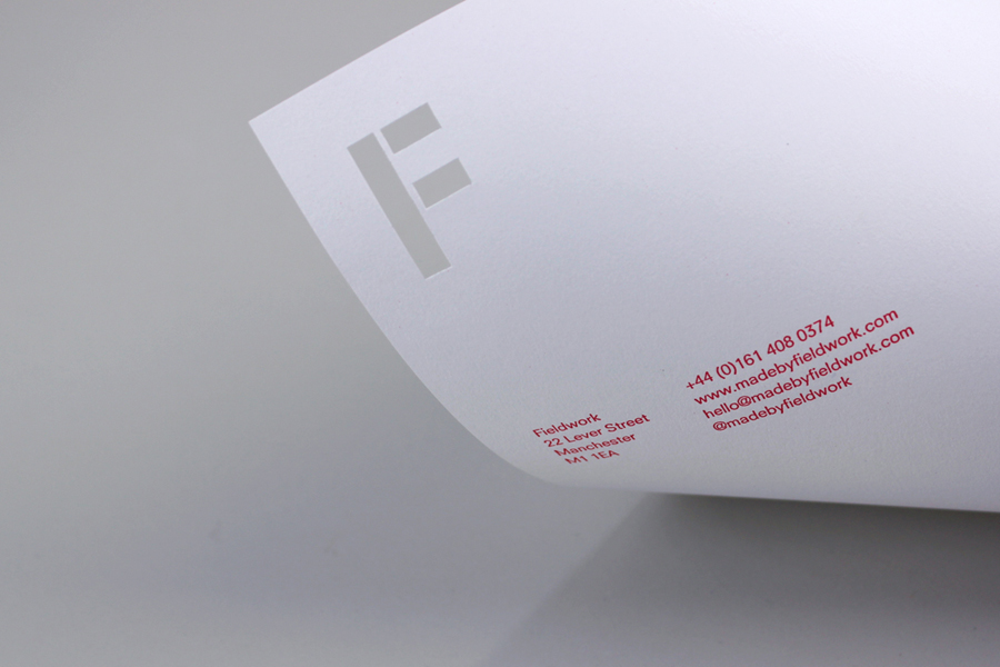 Logo and letterhead with stencil cut detail created by digital design and branding agency Fieldwork