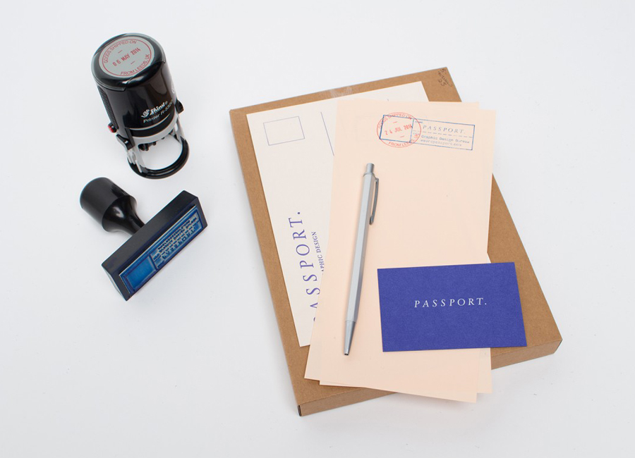 Hand stamped stationery and business cards for Leeds based design studio Passport