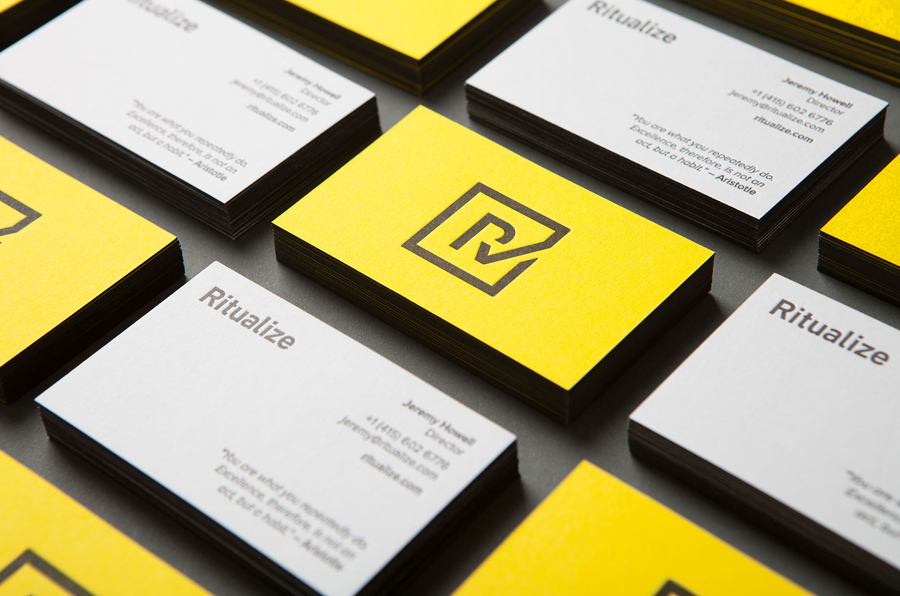 Logo and duplex, edge painted business card by Shorthand for fitness and lifestyle app Ritualize