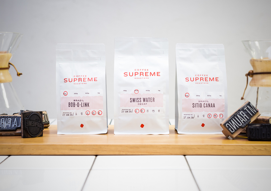 Packaging designed by Marx Design for independent coffee roaster Coffee Supreme