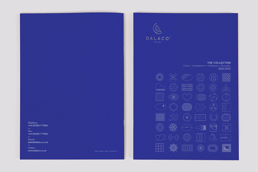 Logo and brochure with silver block foil and pictogram detail designed by Believe In for Dalaco