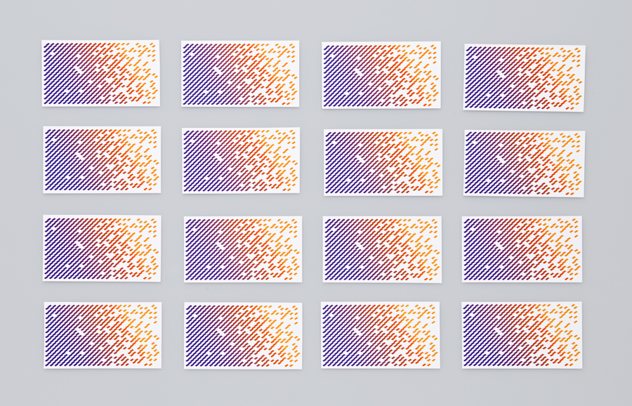 Business card pattern with blue to orange colour palette for payroll management company Getner designed by Anagrama