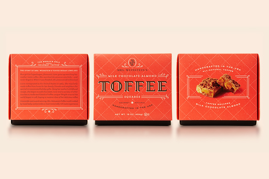 Packaging created by Studio MPLS for Mrs. Weinstein's toffee packaging