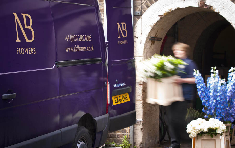 Logo and van livery for florist NB Flowers designed by Karoshi