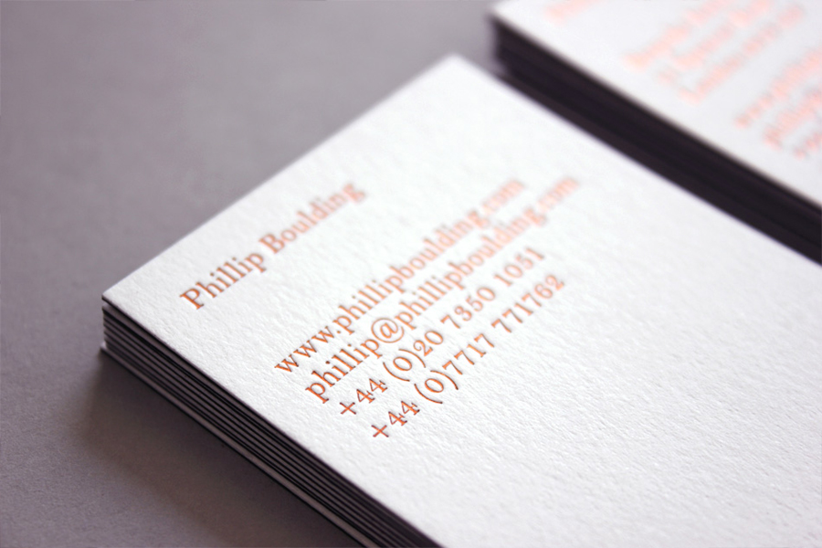 Duplex business card with copper foil detail designed by Stylo for jewellers Phillip Boulding