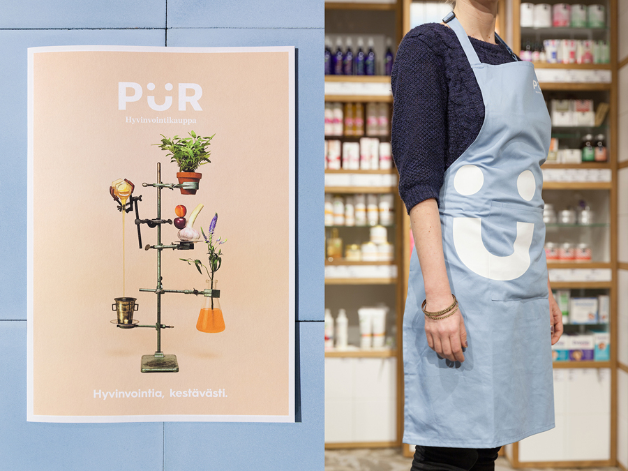 Logo, print, photography and interior by Bond for Finnish health store PÜR