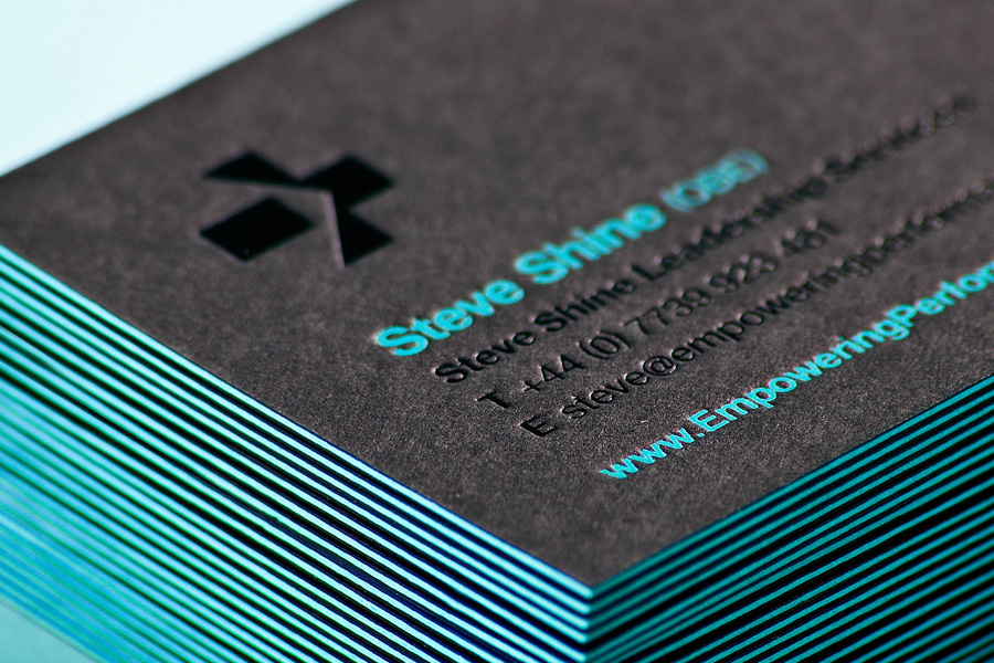 Logo and triplex business card with deboss foil detail designed by Analogue for management professional Steve Shine